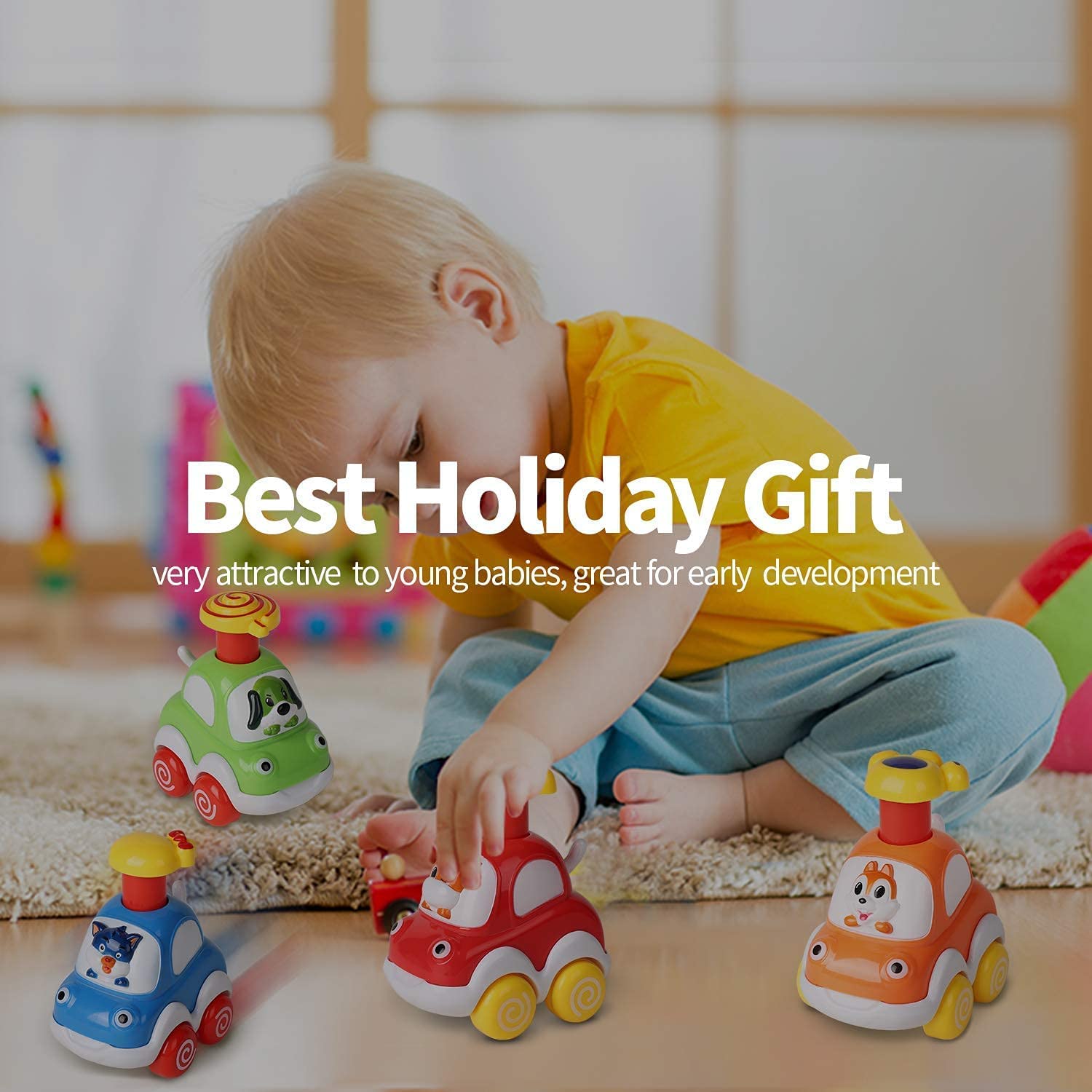 WQFSTORE Toddler Animal Car Toys 4-Pack Press and Go photo 2