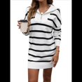 thumbnail image 2 of Vestido Tipo Sudadera de Rayas de Gran Tamaño para Mujer, Otoño 2025, con Cremallera 1/4, Larga, Sudadera de Punto, Minivestido Tipo Jersey. M, 2 of 9
