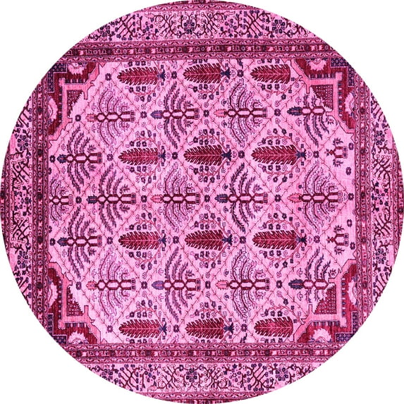 Ahgly Company Indoor Round Abstract Pink Modern Area Rugs, 6' Round