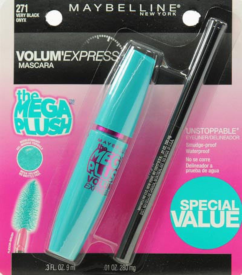 Maybelline Volum' Express Mega Plush Mascara, 271 Very Black, and Eyeliner
