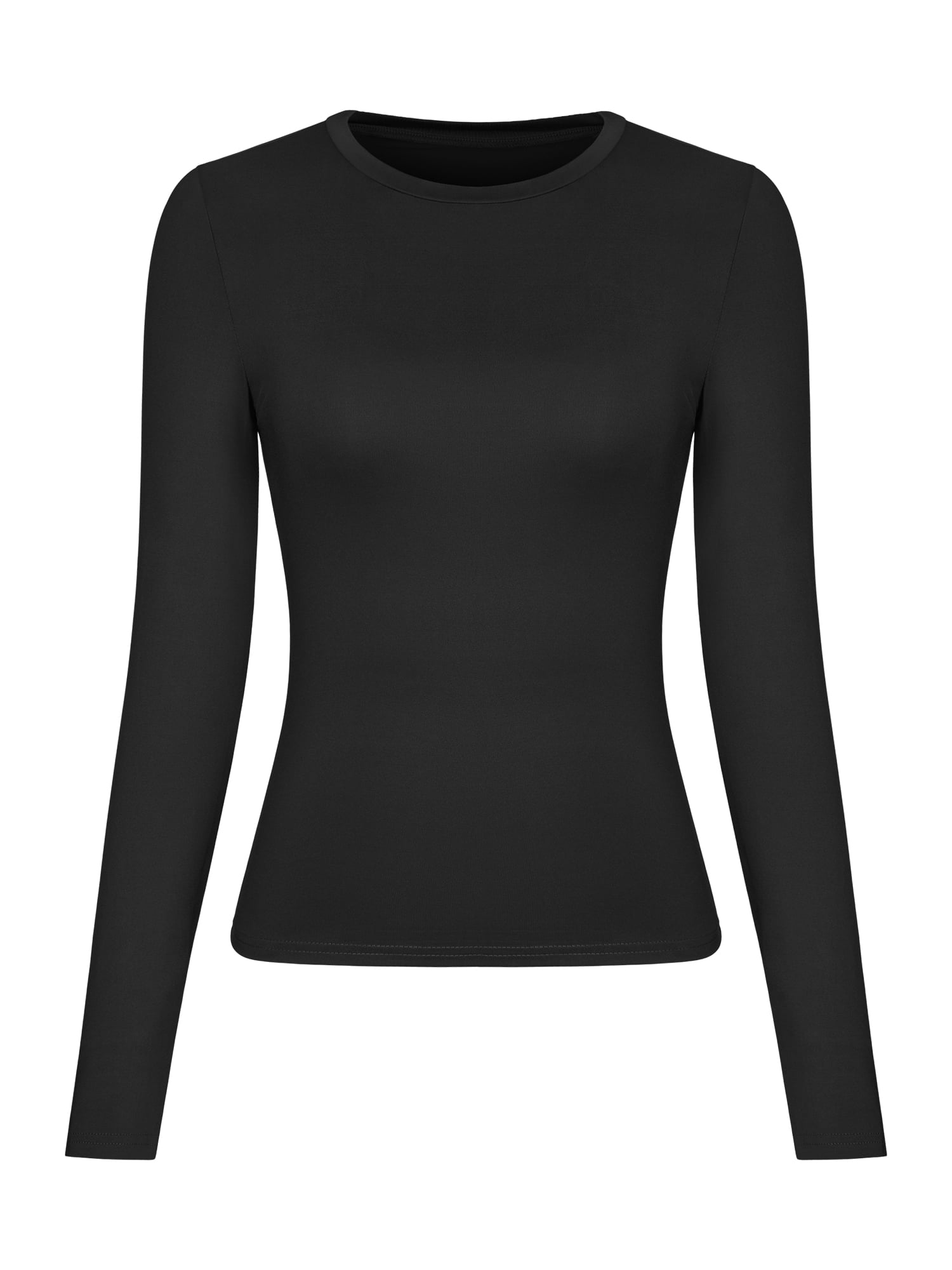 Women\'s Long Sleeve Round Neck Crop Top Tee Shirt Basic Solid Y2K Tight  Slim Fit Cropped Shirt Workout Yoga