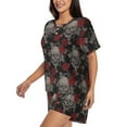 thumbnail image 2 of Susaid Skull and Red Roses Print Women's Pajama Set, Button-Up Sleepwear with Elastic Waist Shorts, Perfect for Lounging, Yoga, Beach, and Casual Wear-XX-Large, 2 of 7