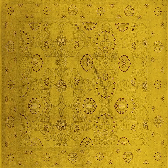 Ahgly Company Machine Washable Indoor Square Oriental Yellow Industrial Area Rugs, 4' Square