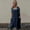 Blue, variant on Short Sleeve Dress Women Cotton Linen Pinafore Square Cross Apron Garden Work Pinafore Dress