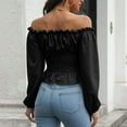 thumbnail image 3 of AherBiu Going out Tops for Women Stretchy off Shoulder Long Sleeve Cute Peplum Shirts Blouse, 3 of 6