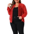 thumbnail image 4 of Plus Size Bomber Jacket for Women Hollow Out Long Sleeve Baseball Collar Zip Up Outerwear 2X Red, 4 of 6