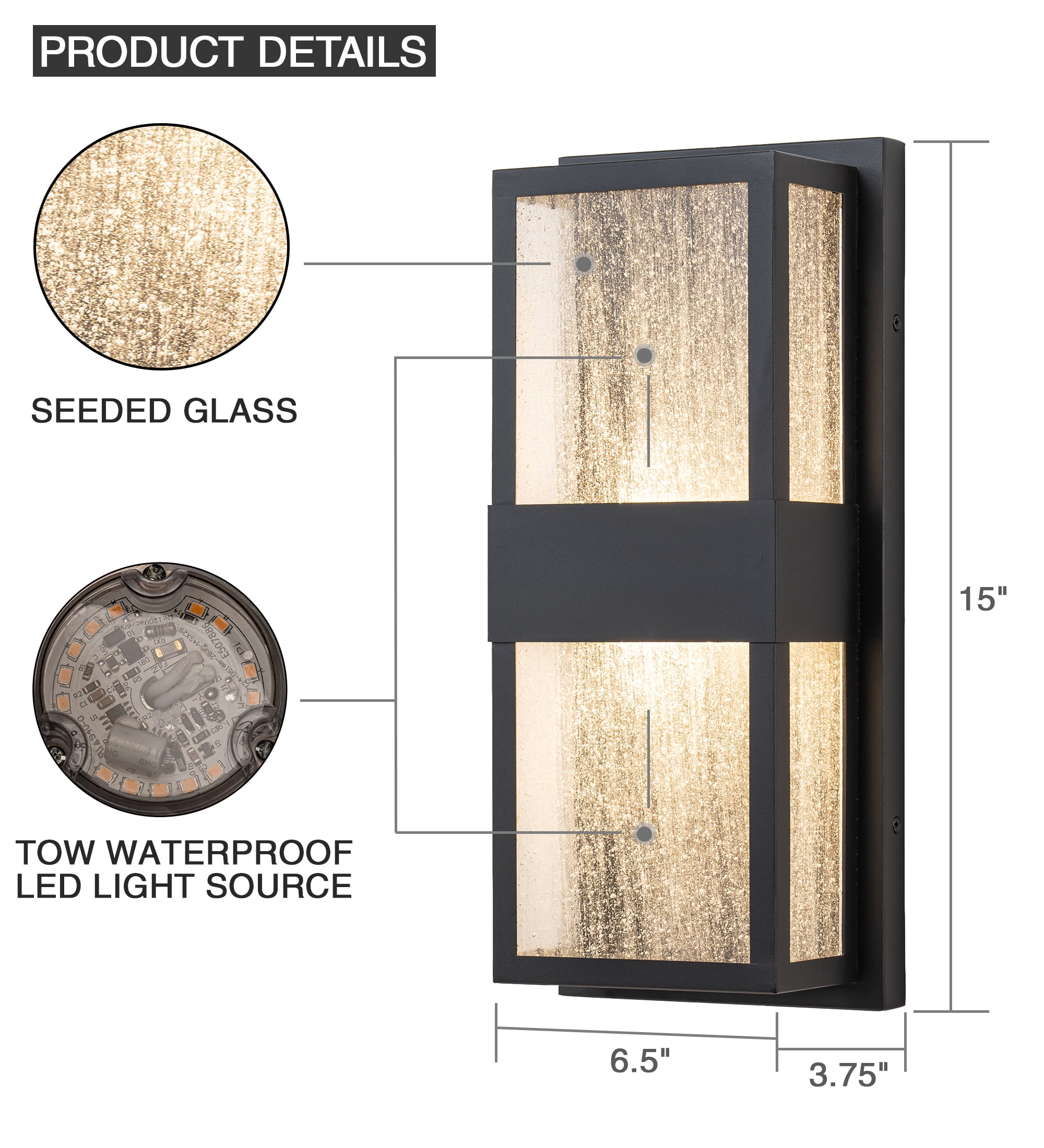 15"H Outdoor Led Wall Sconce with Seeded Glass