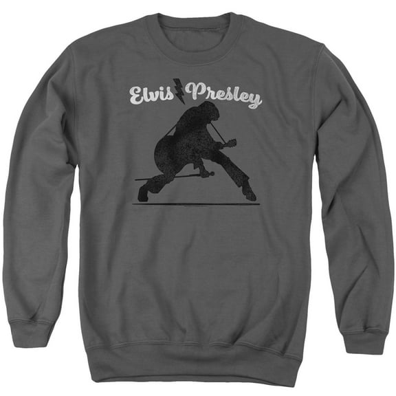 Elvis Presley Overprint Adult Crewneck Sweatshirt Charcoal
