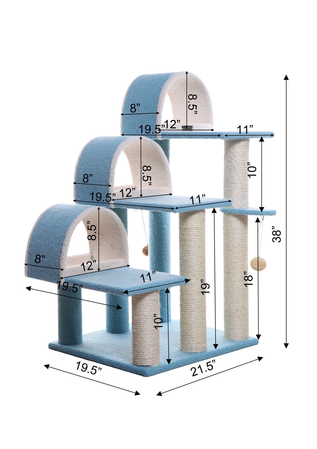 Armarkat Classic Real Wood Cat Tree Model B3803, 38 inch Sky Blue