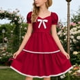 thumbnail image 2 of Splozh Kid Dresses Girls Summer Dress Kids Puff Sleeve Square Neck Smocked Dresses Tiered Sundress 4-5 Years,Red, 2 of 4
