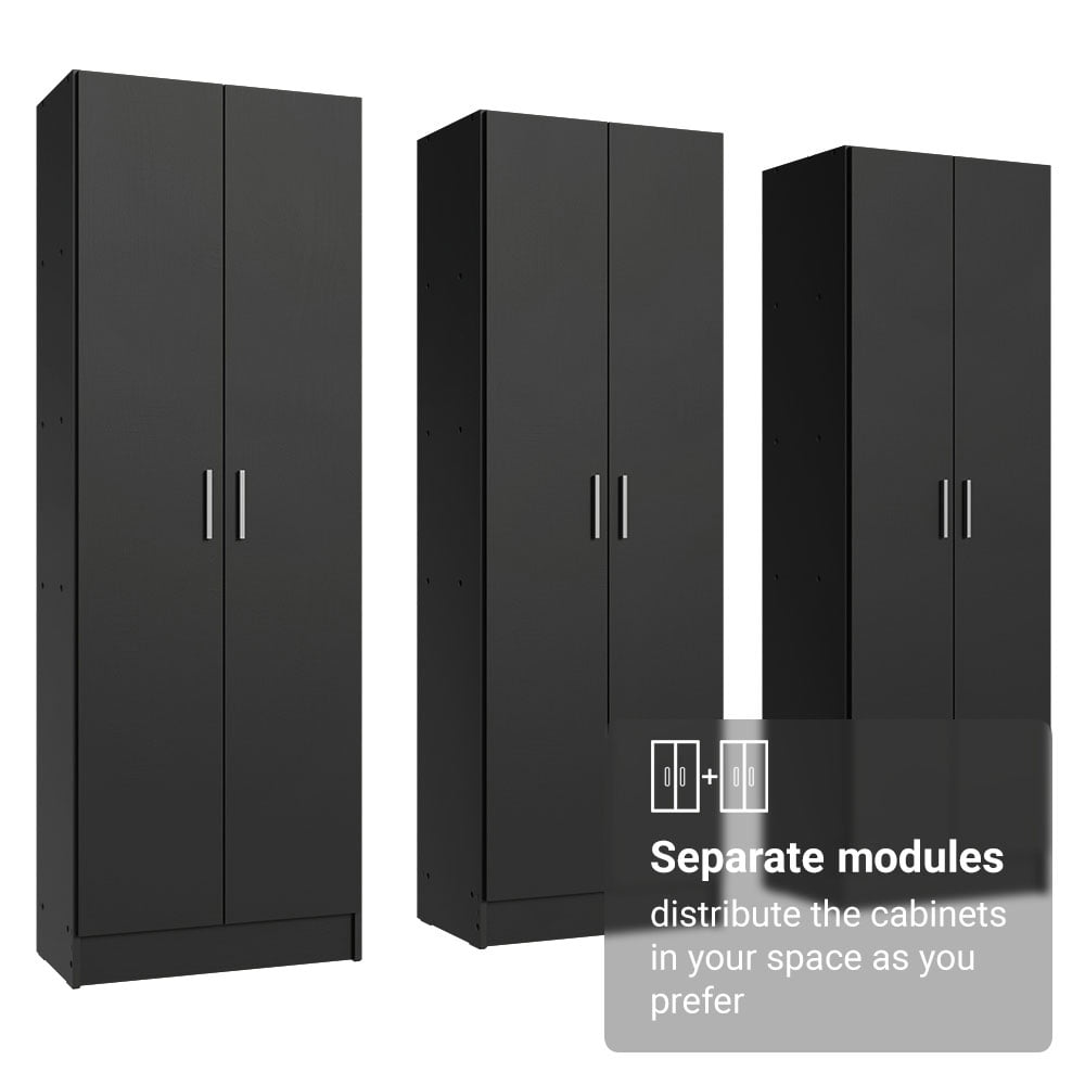 Madesa Kitchen Set 3 Pantry Storage Cabinet with 15 Utility Shelves 71"L Wooden Organization Unit for Kitchen - Black