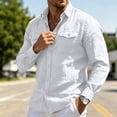thumbnail image 2 of Vetsdori Pocket Tops for Men Outdoor Linen Button Down Long Sleeve Casual Summer Cotton Stylish Plain Collar Mens Shirts, 2 of 8