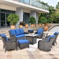 thumbnail image 2 of Ovios 9 Pieces Outdoor Patio Furniture with 30 Inch Fire Pit Table CSA Approved Grey Wicker Conversation Set with 360 Degree Swivel Rocking Chair, 2 of 8