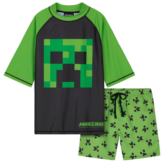 Conjunto de Natación para Niños Minecraft 2 Piezas Verde y Negro 13-14 Años