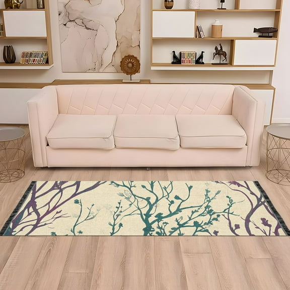 Winter Herbs Green Purple Runner Rug Non-Slip Area Rugs Linen Washable Non Shedding for Kitchen Bedroom Carpet