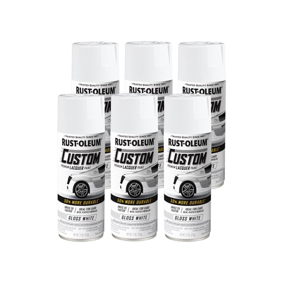 6 Pack, White, Rust-Oleum Automotive Custom Lacquer Gloss Spray Paint-352722, 11 oz
