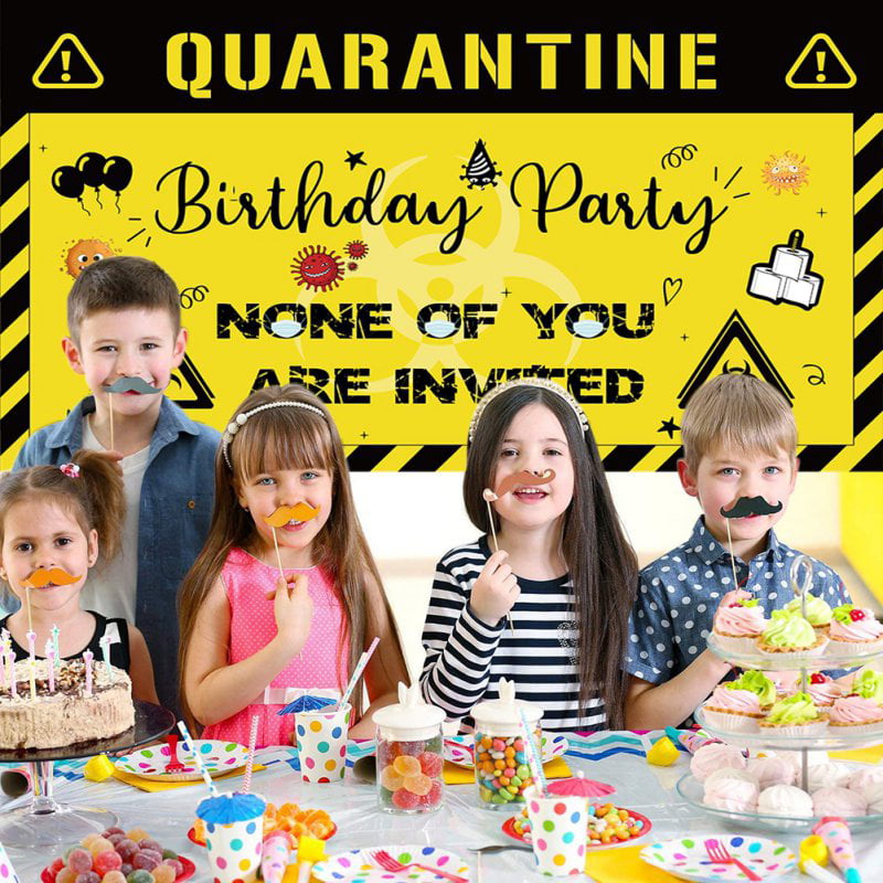 70.8 x 45.3 Inch Opopark Large Happy Quarantine Birthday Decoration Social Distancing Party Banner Birthday Sign Hanging Decor Social Distancing Backdrop Bday Party Idea Supplies White 