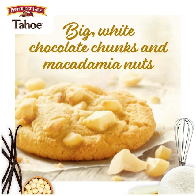 4Pack of Pepperidge Farm Tahoe White Chocolate Macadamia Nut Cookies, 7.2 oz – Crispy Gourmet Cookies with Buttery Nuts & Chocolate, With Olive Green Bowl By ValueNest
