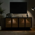 thumbnail image 4 of Tina's Home Modern Rattan Buffet Sideboard with 4 Doors, Bar Cabinet with LED Light and 4 Adjustable Shelves Walnut, 4 of 10