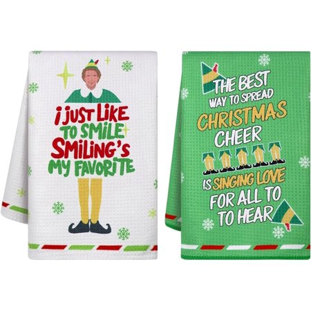 Funny Elf Kitchen Towels - 2 Pack of Christmas Kitchen Towels for Holiday Decor and Gift Giving