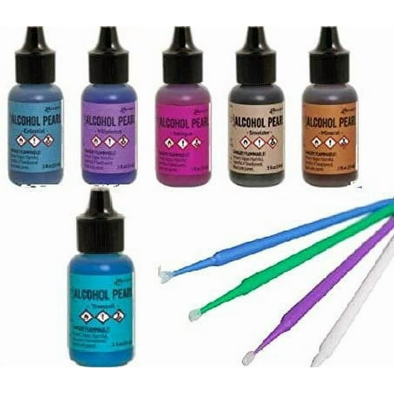 Tim Holtz Alcohol Pearls Bundle 11 Bottles Plus Blending Tools Set 2-6 Colors