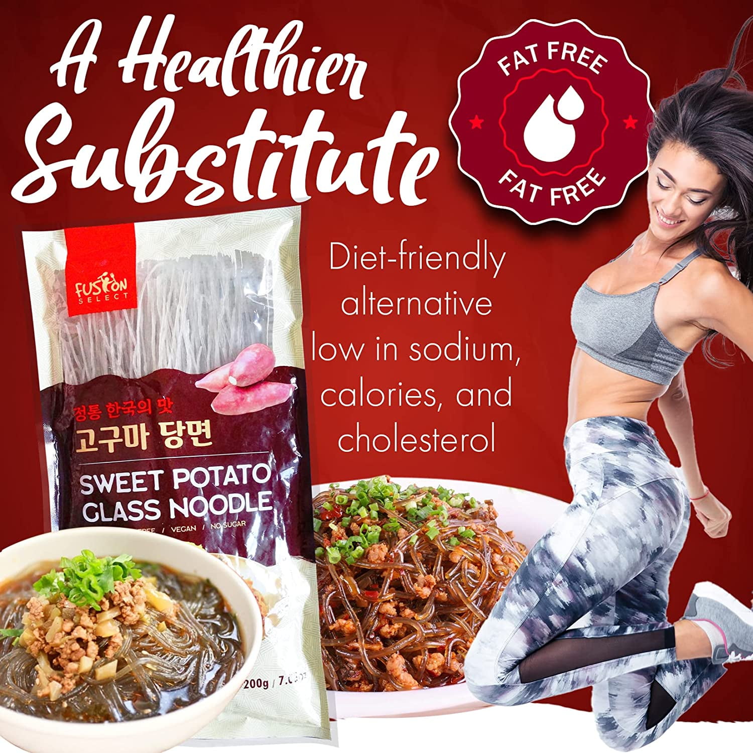 Sweet Potato Glass Noodles - Zero-Fat, Low-Calorie, No-Sodium Diet-Friendly, Gluten-Free, Vegan, Stir-Fry, Dumplings, Hot Pot - For Chinese, Korean Recipes - 7.05oz