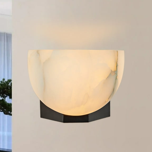 Elegant Handcrafted Alabaster Wall-Mounted Sconce - Natural Black Wall Light for Living Room & Bedroom