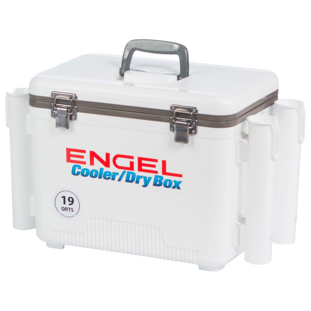 Engel 19 Quart Fishing Rod Holder Attachment Insulated Dry Box Ice Cooler, White