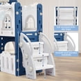 thumbnail image 5 of Rugerasy 8 In 1 Toddler Slide Set,Freestanding Backyard Playground , Slide with Basketball Hoop, Telescope, Steering Wheel, Tunnel, Ball and Storage Space for Indoor, Outdoor,Blue, 5 of 11