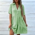 thumbnail image 4 of SAWOBUUN Womens Summer Gingham Shirt Dress Casual Short Sleeve V Neck Button Tiered Mini Dress Casual Plaid Dress, 4 of 7