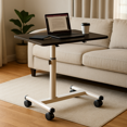 thumbnail image 1 of Bureau Debout Pliable avec Roulettes, Tables de Lit Mobiles à Hauteur Réglable de 27,2 à 35,4 Pouces, Cadre en Métal, Bureau Portable pour Ordinateur Portable, Aides pour Chambre, Table de Lit d'Hôpital pour la Maison et l'Hôpital, Bois, 1 of 7