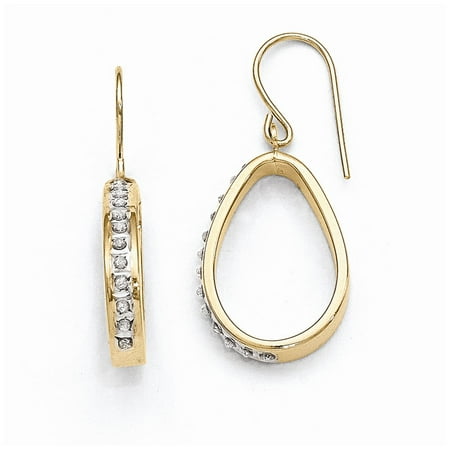 14K Yellow Gold Diamond Fascination Teardrop Dangle Earrings (28.5 x 4 MM)