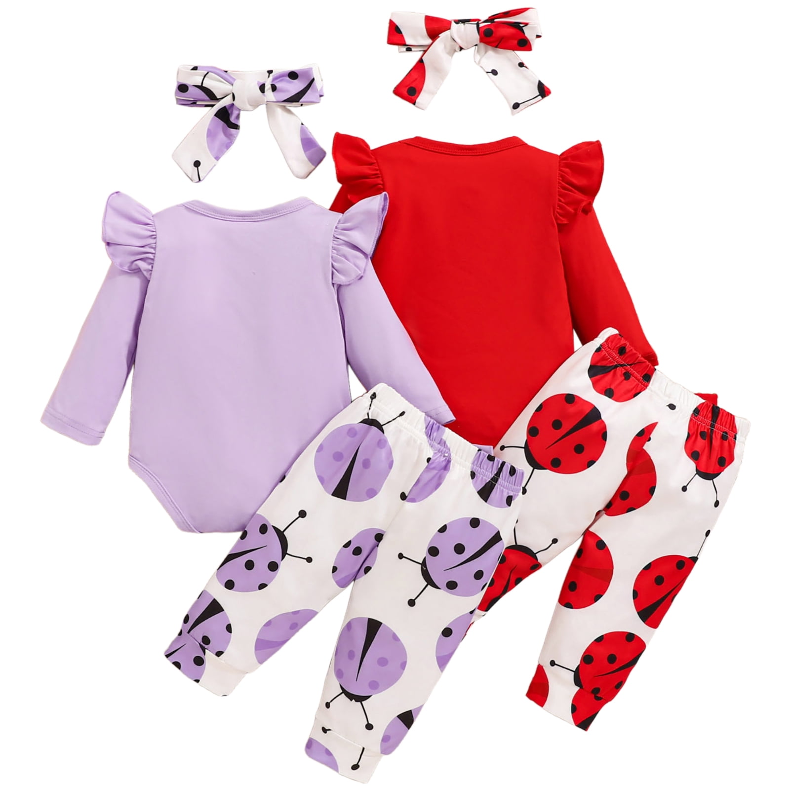 Yindaity Girl Outfits Girl Clothes Rib Knit Pants Headband Baby Clothes for Girls 0 3 6 12 18 24 Months(Red,6-9 Months)