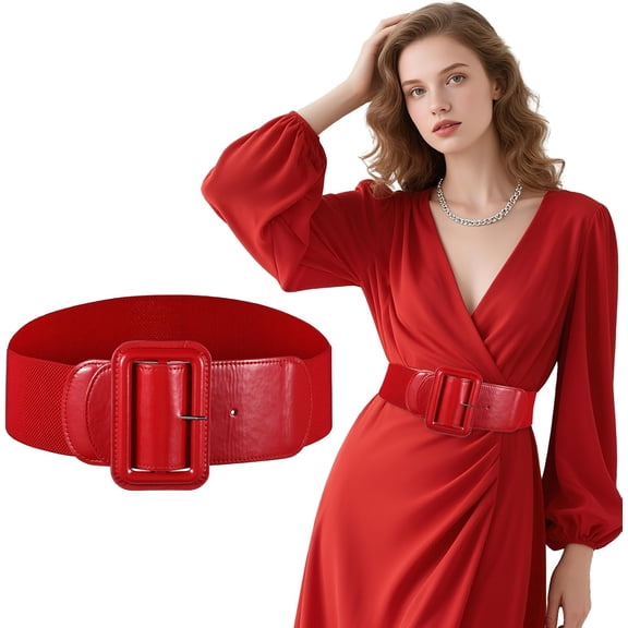 Stretchy Wide Women Belts Red Elastic Vintage Belts for Women Suitable for Dresses Shirts(Red)