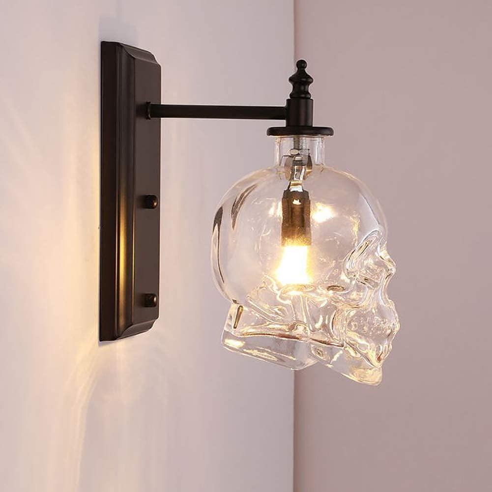 Vintage Skull Design Wall Sconce Light Bar Cafe Decor Clear Glass Fixture Lamp 