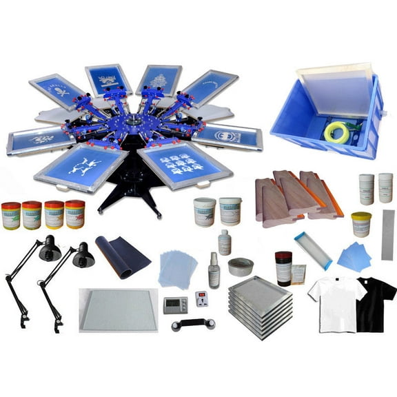 Techtongda Screen Printing Kit Press 8 Color Silk Screen Printing Machine Screen Printing Press 8 Color 8 Station Double Spring T-shirt Press DIY