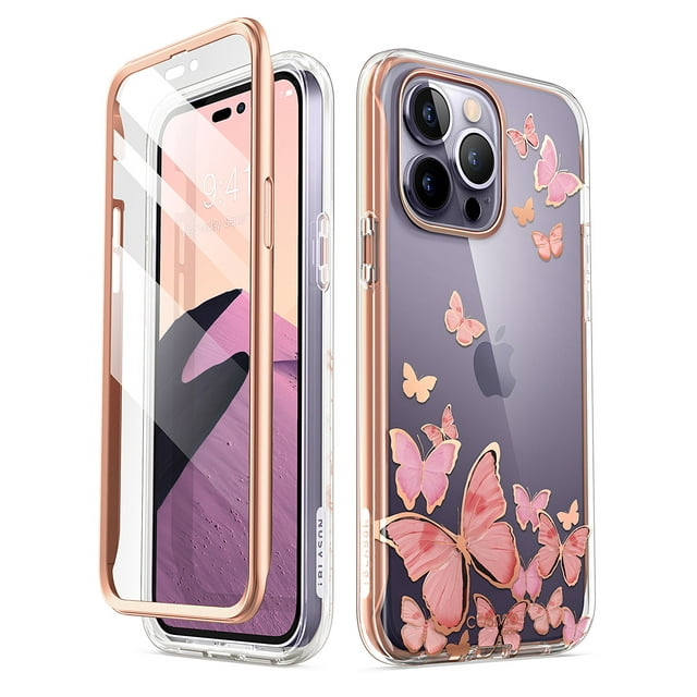 i-Blason Cosmo Series Case for iPhone 14 Pro 6.1 inch (2022 Release), Slim Full-Body Stylish Protective Case with Built-in Screen Protector(Pinkfly)