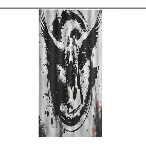 RKSupls Waterproof Shower Curtain, Wolf Wings Ink Circle Polyester Shower Curtain with Hooks for Chic Elegant Home Bathtub Bathroom Decor Washable