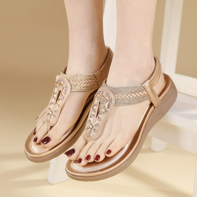 MKLEKYY Sandalias deportivas para Mujer, Sandalias de Verano para Mujer, Con Diamantes de Imitación Bohemios, Cómodas Sandalias Playeras de Talla Grande