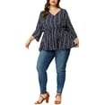thumbnail image 2 of Agnes Orinda Women's Plus Size Boho Striped Peplum Long Sleeve Top 1X Blue, 2 of 7