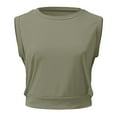 thumbnail image 4 of HJYCHN Tank Tops for Women Casual Crew Neck Solid Color Loose Fit Crop Tank Top Summer Workout Yoga Sports Sleeveless Tee Womens Tops Green L, 4 of 5