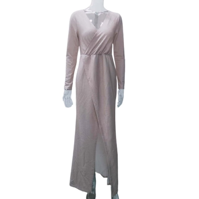 Robe à Paillettes pour Femmes à Col en V Profond avec Fente, Manches Longues, Robe de Boîte de Nuit, de Fête et de Soirée