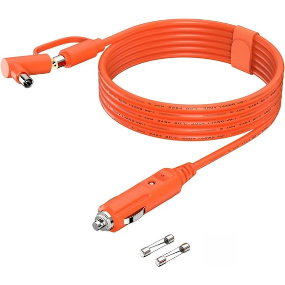 12V/24V 2M Car Charger 14AWG Compatible Jackery/BLUETTI/Anker/GRECELL/Goal Zero Yeti/Westinghouse Portable Power Station 15A DC 8.0mm Car Cigarette Lighter Charging Cord with DC7909   DC8020 Plugs