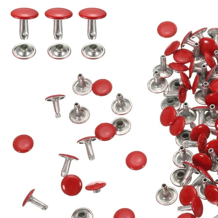 Uxcell 60 Set Double Cap Leather Rivet 10x10mm Round Cap Tubular Rivet Red