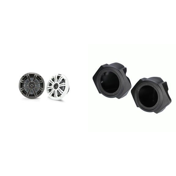Kicker 45KM654 6.5" Marine Speakers & Polaris RZR Front 6.5" Speaker Pods 2014-UP ( Except PRO XP)