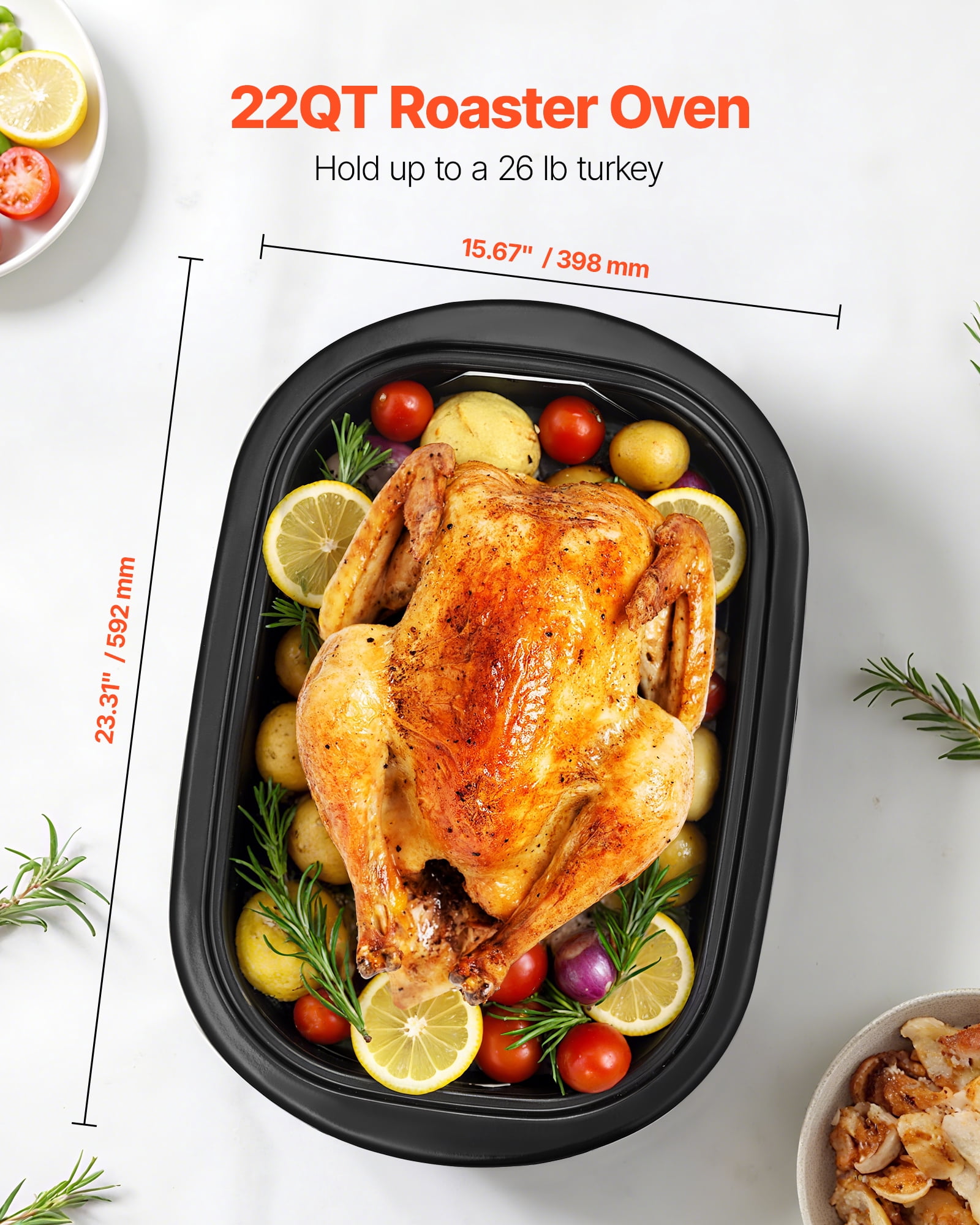 VEVOR Roaster Oven, 22QT Electric Roasting Pan,150-450℉ Adjustable Temperature Multifunctional Electric Roaster Oven with Self-Basting Lid, Defrost & Warm Function for Holiday Meal, Fits 26lb Turkey