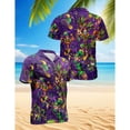 thumbnail image 2 of Netecom Mardi Gras Party Hawaiian Shirt for Men, Button Down Summer Beach Short Sleeve, Purple Carnival Style, S-5XL, 2 of 6