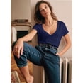 thumbnail image 5 of Women Fashion Deep V-Neck Short Sleeve Tops Solid Casual Loose Basic T Shirt, 5 of 5