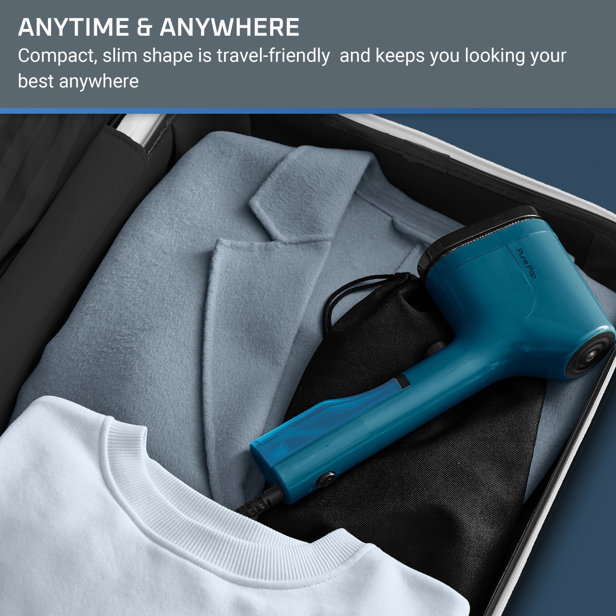 Rowenta PurePop Handheld Garment Steamer, Fast Heat Up, Travel Friendly, Blue