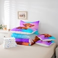 thumbnail image 6 of jejeloiu Cute Highland Cow 7-Piece Bedding Comforter Set,Rustic Farmhouse Cattle King Bedding Sets,Gradient Purple Pink Blue Bed Sheets For Girls,Luxury Bedroom Decor Reversible, 6 of 8